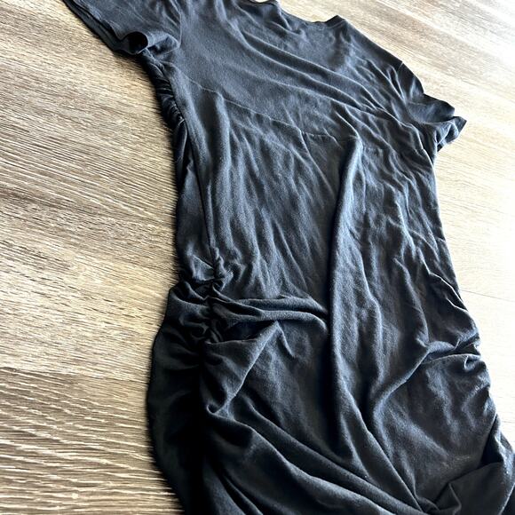 James Perse Black Ruched T-Shirt Midi Dress Women’s Size Large 3 Cotton Stretch - Picture 14 of 16